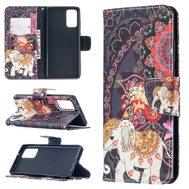 For Samsung Galaxy Note20 Colored Drawing Pattern Horizontal Flip Leather Case with Holder & Card Slots & Wallet(Flowers and Elephant)-garmade.com