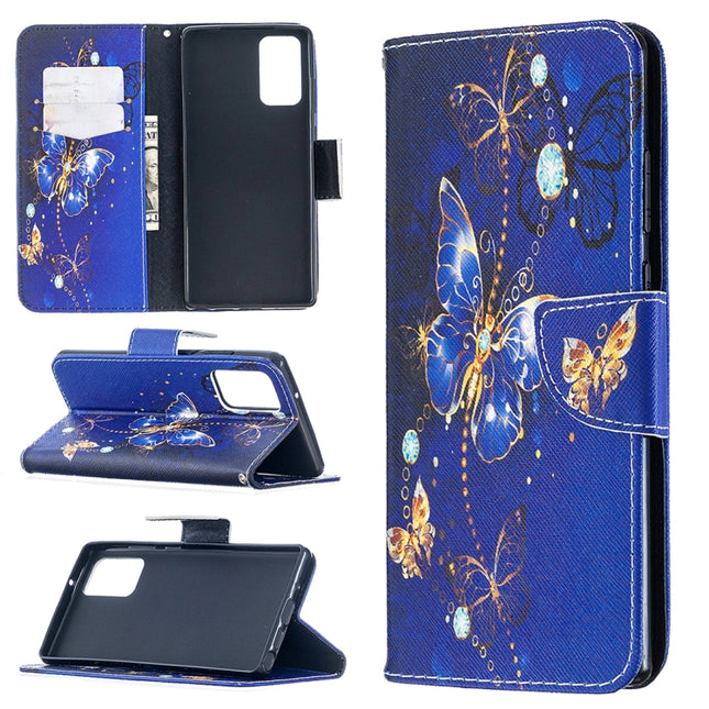 For Samsung Galaxy Note20 Colored Drawing Pattern Horizontal Flip Leather Case with Holder & Card Slots & Wallet(Purple Butterfly)-garmade.com