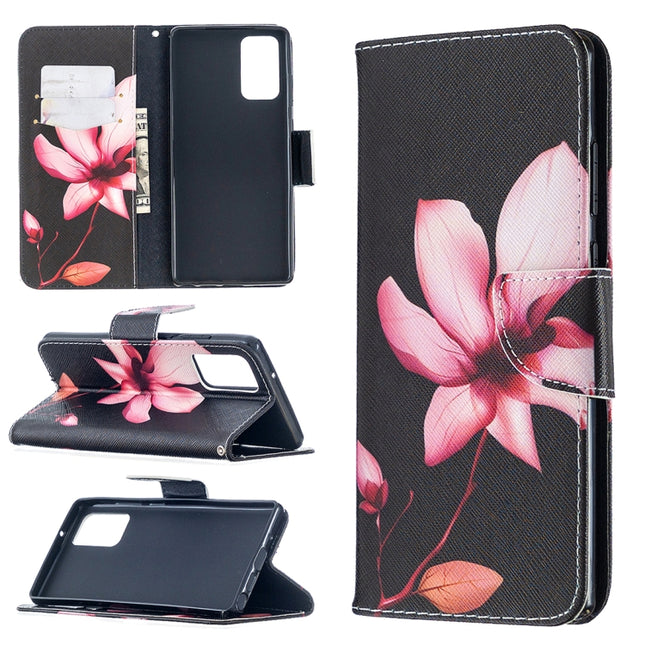 For Samsung Galaxy Note20 Colored Drawing Pattern Horizontal Flip Leather Case with Holder & Card Slots & Wallet(Lotus)-garmade.com