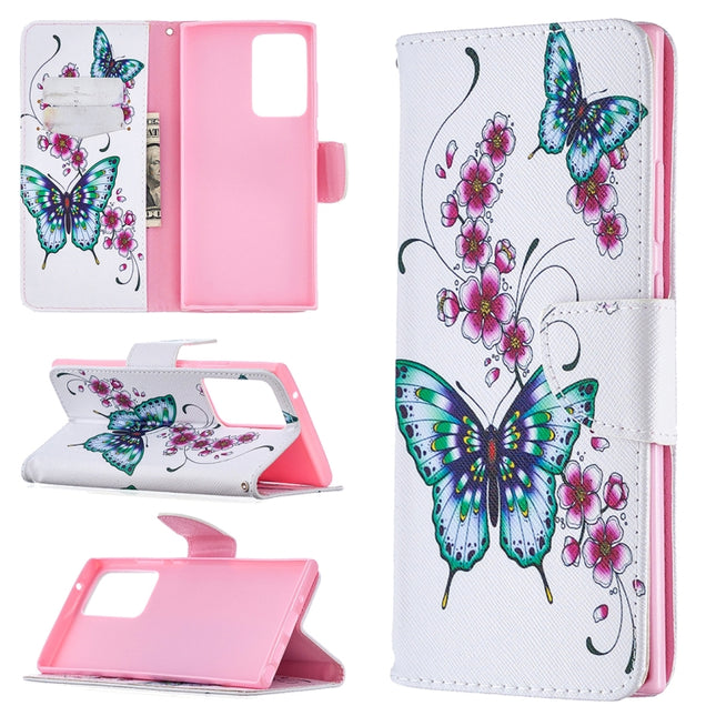 For Samsung Galaxy Note20 Ultra Colored Drawing Pattern Horizontal Flip Leather Case with Holder & Card Slots & Wallet(Peach Blossom and Butterfly)-garmade.com