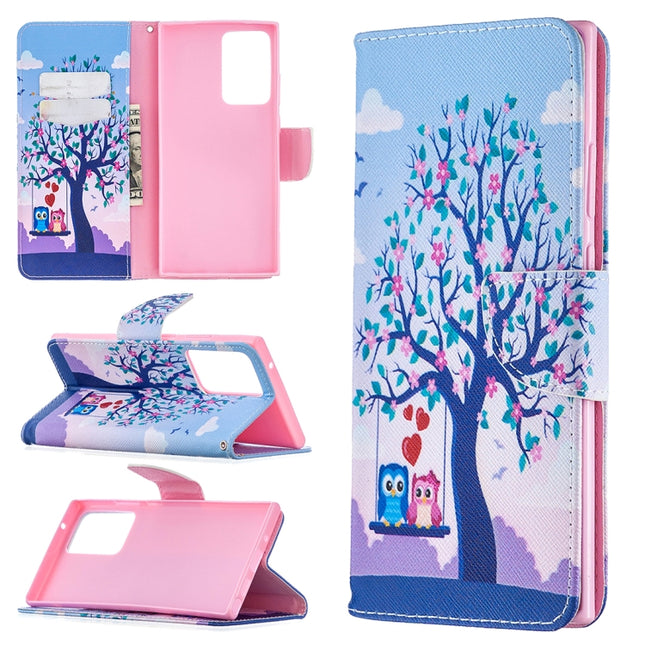 For Samsung Galaxy Note20 Ultra Colored Drawing Pattern Horizontal Flip Leather Case with Holder & Card Slots & Wallet(Two Owls)-garmade.com
