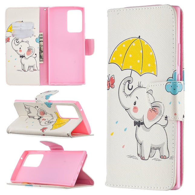For Samsung Galaxy Note20 Ultra Colored Drawing Pattern Horizontal Flip Leather Case with Holder & Card Slots & Wallet(Elephant)-garmade.com