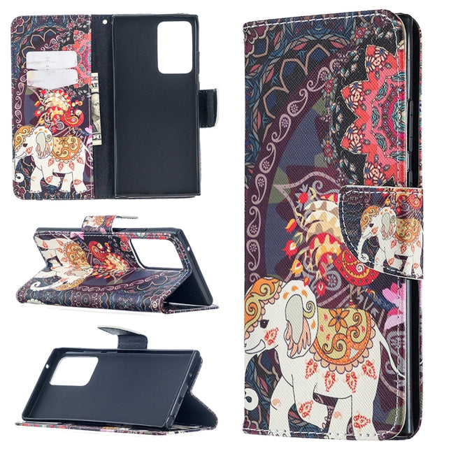 For Samsung Galaxy Note20 Ultra Colored Drawing Pattern Horizontal Flip Leather Case with Holder & Card Slots & Wallet(Flowers and Elephant)-garmade.com