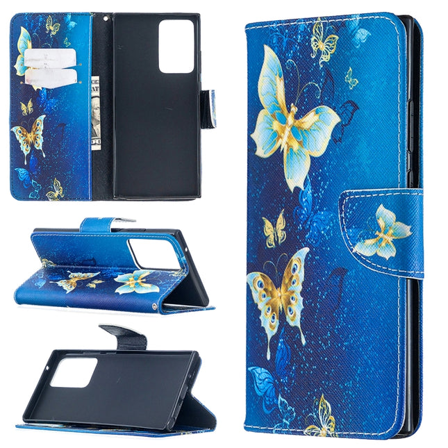 For Samsung Galaxy Note20 Ultra Colored Drawing Pattern Horizontal Flip Leather Case with Holder & Card Slots & Wallet(Gold Butterfly)-garmade.com