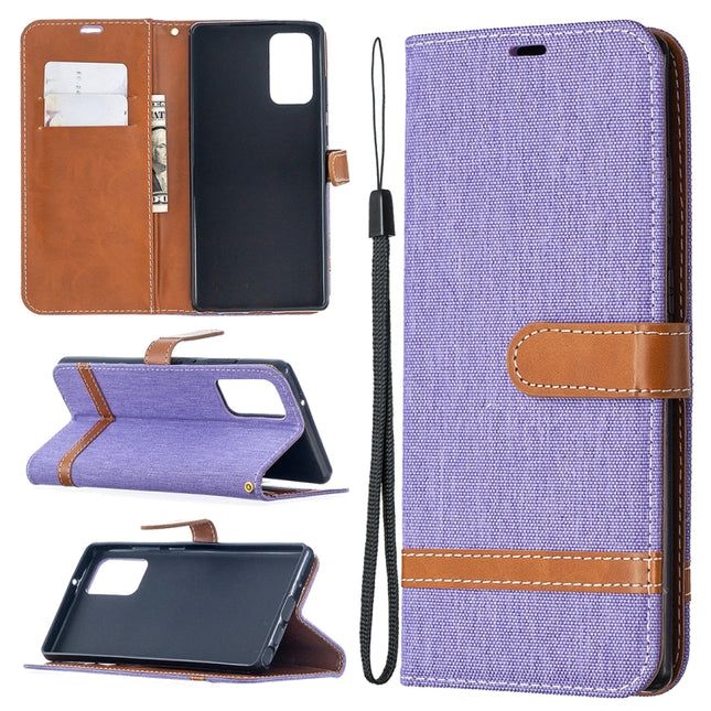 For Samsung Galaxy Note20 Color Matching Denim Texture Horizontal Flip Leather Case with Holder & Card Slots & Wallet & Lanyard(Purple)-garmade.com