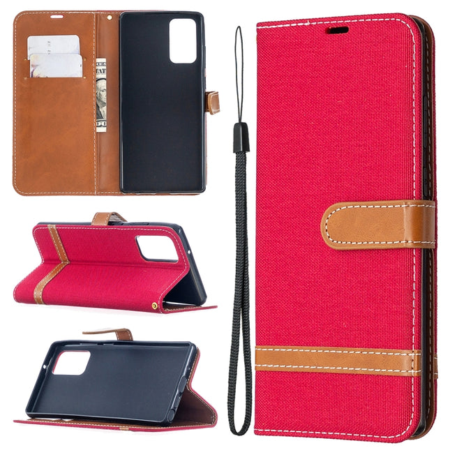 For Samsung Galaxy Note20 Color Matching Denim Texture Horizontal Flip Leather Case with Holder & Card Slots & Wallet & Lanyard(Red)-garmade.com