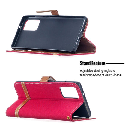 For Samsung Galaxy Note20 Color Matching Denim Texture Horizontal Flip Leather Case with Holder & Card Slots & Wallet & Lanyard(Red)-garmade.com