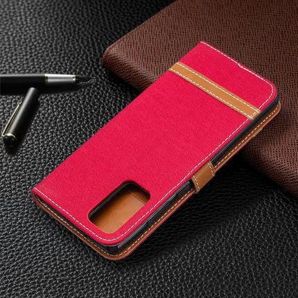For Samsung Galaxy Note20 Color Matching Denim Texture Horizontal Flip Leather Case with Holder & Card Slots & Wallet & Lanyard(Red)-garmade.com