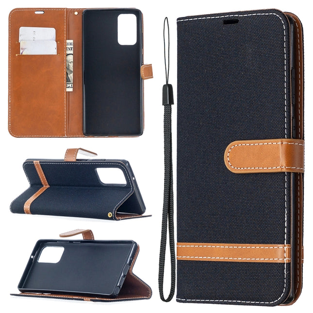 For Samsung Galaxy Note20 Color Matching Denim Texture Horizontal Flip Leather Case with Holder & Card Slots & Wallet & Lanyard(Black)-garmade.com