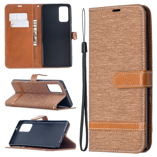 For Samsung Galaxy Note20 Color Matching Denim Texture Horizontal Flip Leather Case with Holder & Card Slots & Wallet & Lanyard(Brown)-garmade.com