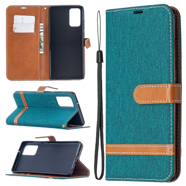 For Samsung Galaxy Note20 Color Matching Denim Texture Horizontal Flip Leather Case with Holder & Card Slots & Wallet & Lanyard(Green)-garmade.com