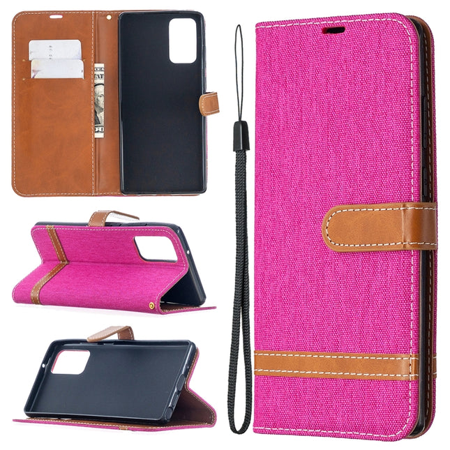 For Samsung Galaxy Note20 Color Matching Denim Texture Horizontal Flip Leather Case with Holder & Card Slots & Wallet & Lanyard(Rose Red)-garmade.com
