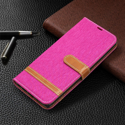 For Samsung Galaxy Note20 Color Matching Denim Texture Horizontal Flip Leather Case with Holder & Card Slots & Wallet & Lanyard(Rose Red)-garmade.com