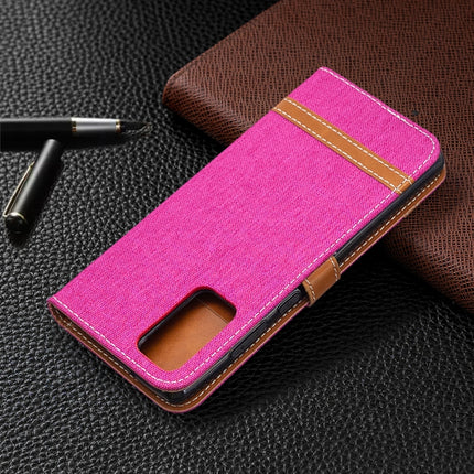 For Samsung Galaxy Note20 Color Matching Denim Texture Horizontal Flip Leather Case with Holder & Card Slots & Wallet & Lanyard(Rose Red)-garmade.com