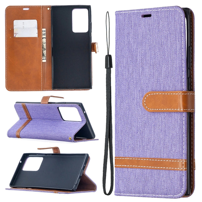 For Samsung Galaxy Note20 Ultra Color Matching Denim Texture Horizontal Flip Leather Case with Holder & Card Slots & Wallet & Lanyard(Purple)-garmade.com