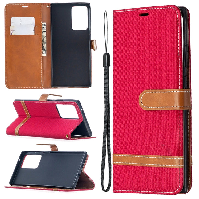 For Samsung Galaxy Note20 Ultra Color Matching Denim Texture Horizontal Flip Leather Case with Holder & Card Slots & Wallet & Lanyard(Red)-garmade.com