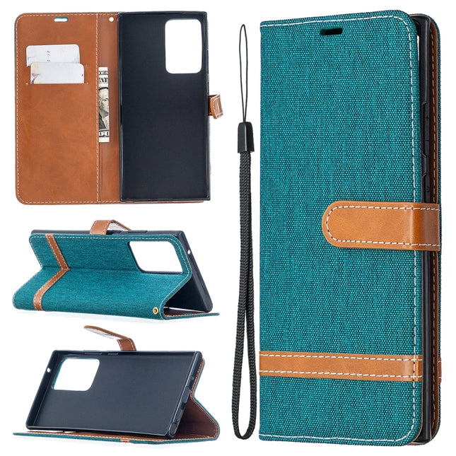 For Samsung Galaxy Note20 Ultra Color Matching Denim Texture Horizontal Flip Leather Case with Holder & Card Slots & Wallet & Lanyard(Green)-garmade.com