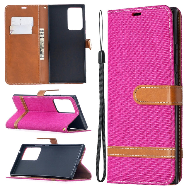 For Samsung Galaxy Note20 Ultra Color Matching Denim Texture Horizontal Flip Leather Case with Holder & Card Slots & Wallet & Lanyard(Rose Red)-garmade.com