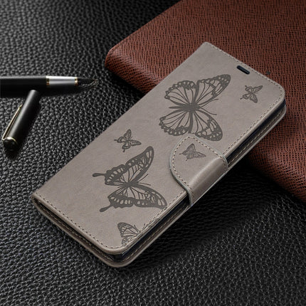 For Samsung Galaxy Note20 Embossing Two Butterflies Pattern Horizontal Flip PU Leather Case with Holder & Card Slot & Wallet & Lanyard(Grey)-garmade.com