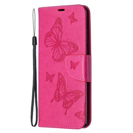 For Samsung Galaxy Note20 Embossing Two Butterflies Pattern Horizontal Flip PU Leather Case with Holder & Card Slot & Wallet & Lanyard(Rose Red)-garmade.com