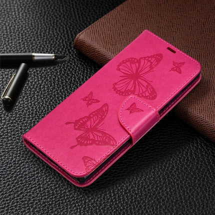 For Samsung Galaxy Note20 Embossing Two Butterflies Pattern Horizontal Flip PU Leather Case with Holder & Card Slot & Wallet & Lanyard(Rose Red)-garmade.com
