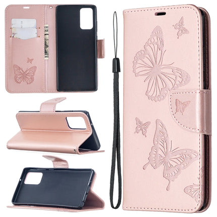 For Samsung Galaxy Note20 Embossing Two Butterflies Pattern Horizontal Flip PU Leather Case with Holder & Card Slot & Wallet & Lanyard(Rose Gold)-garmade.com