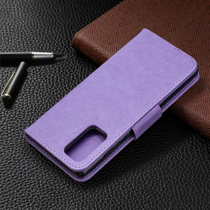 For Samsung Galaxy Note20 Embossing Two Butterflies Pattern Horizontal Flip PU Leather Case with Holder & Card Slot & Wallet & Lanyard(Purple)-garmade.com