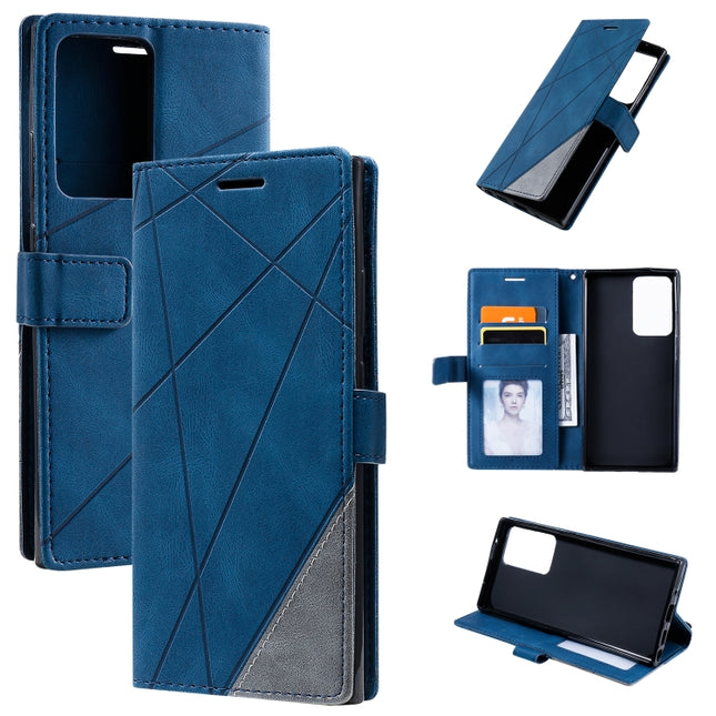 For Samsung Galaxy Note20 Ultra Skin Feel Splicing Horizontal Flip Leather Case with Holder & Card Slots & Wallet & Photo Frame(Blue)-garmade.com