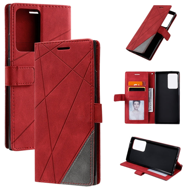 For Samsung Galaxy Note20 Ultra Skin Feel Splicing Horizontal Flip Leather Case with Holder & Card Slots & Wallet & Photo Frame(Red)-garmade.com