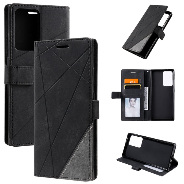 For Samsung Galaxy Note20 Ultra Skin Feel Splicing Horizontal Flip Leather Case with Holder & Card Slots & Wallet & Photo Frame(Black)-garmade.com