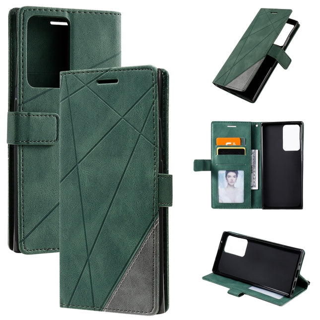 For Samsung Galaxy Note20 Ultra Skin Feel Splicing Horizontal Flip Leather Case with Holder & Card Slots & Wallet & Photo Frame(Green)-garmade.com