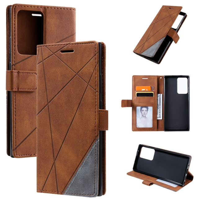 For Samsung Galaxy Note20 Ultra Skin Feel Splicing Horizontal Flip Leather Case with Holder & Card Slots & Wallet & Photo Frame(Brown)-garmade.com