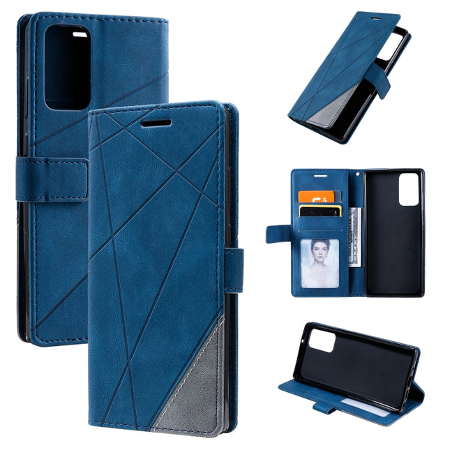 For Samsung Galaxy Note20 Skin Feel Splicing Horizontal Flip Leather Case with Holder & Card Slots & Wallet & Photo Frame(Blue)-garmade.com