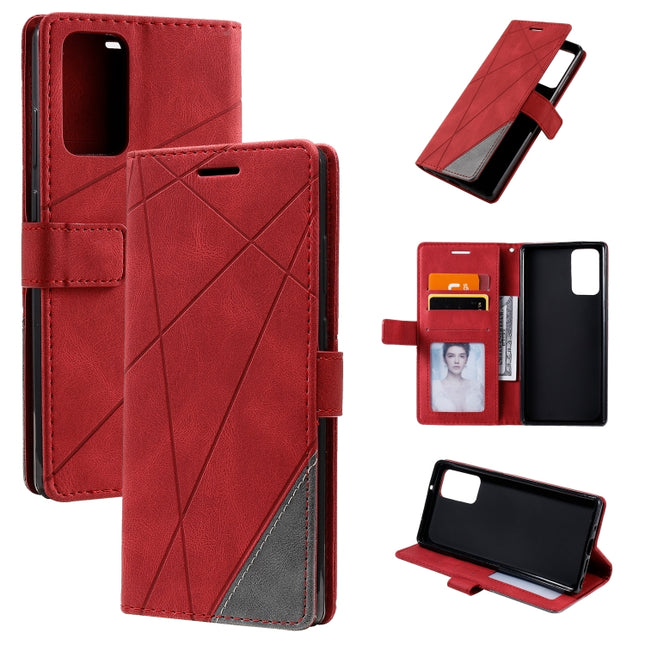 For Samsung Galaxy Note20 Skin Feel Splicing Horizontal Flip Leather Case with Holder & Card Slots & Wallet & Photo Frame(Red)-garmade.com