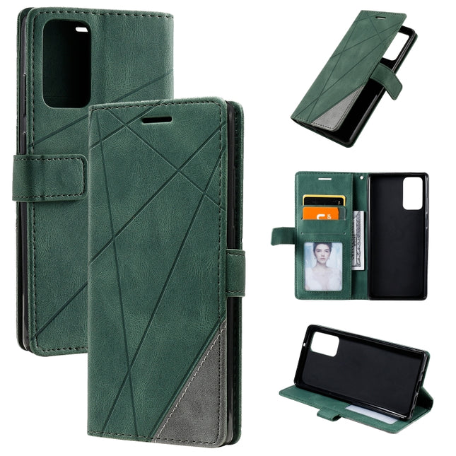 For Samsung Galaxy Note20 Skin Feel Splicing Horizontal Flip Leather Case with Holder & Card Slots & Wallet & Photo Frame(Green)-garmade.com
