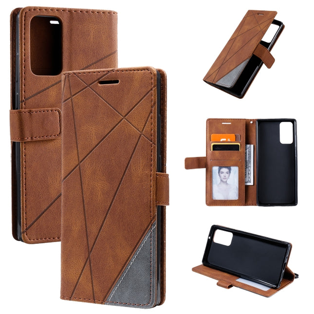 For Samsung Galaxy Note20 Skin Feel Splicing Horizontal Flip Leather Case with Holder & Card Slots & Wallet & Photo Frame(Brown)-garmade.com