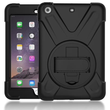 For iPad Mini 3 & 2 & 1 Shockproof Colorful Silicone + PC Protective Case with Holder & Hand Grip Strap(Black)-garmade.com