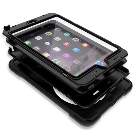 For iPad Mini 3 & 2 & 1 Shockproof Colorful Silicone + PC Protective Case with Holder & Hand Grip Strap(Black)-garmade.com