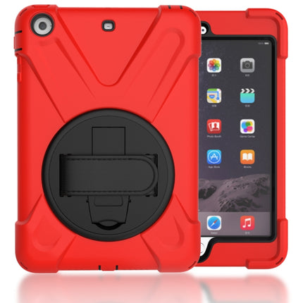 For iPad Mini 3 & 2 & 1 Shockproof Colorful Silicone + PC Protective Case with Holder & Hand Grip Strap(Red)-garmade.com