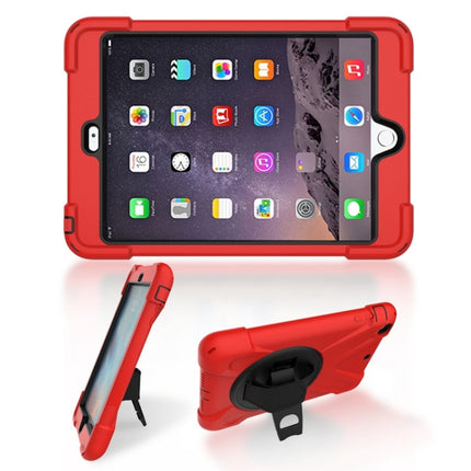 For iPad Mini 3 & 2 & 1 Shockproof Colorful Silicone + PC Protective Case with Holder & Hand Grip Strap(Red)-garmade.com