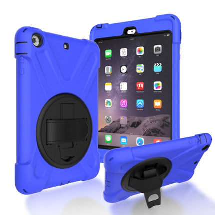 For iPad Mini 3 & 2 & 1 Shockproof Colorful Silicone + PC Protective Case with Holder & Hand Grip Strap(Blue)-garmade.com