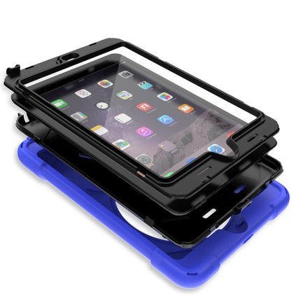 For iPad Mini 3 & 2 & 1 Shockproof Colorful Silicone + PC Protective Case with Holder & Hand Grip Strap(Blue)-garmade.com