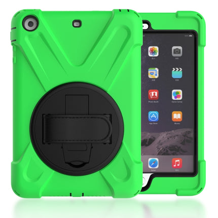 For iPad Mini 3 & 2 & 1 Shockproof Colorful Silicone + PC Protective Case with Holder & Hand Grip Strap(Green)-garmade.com