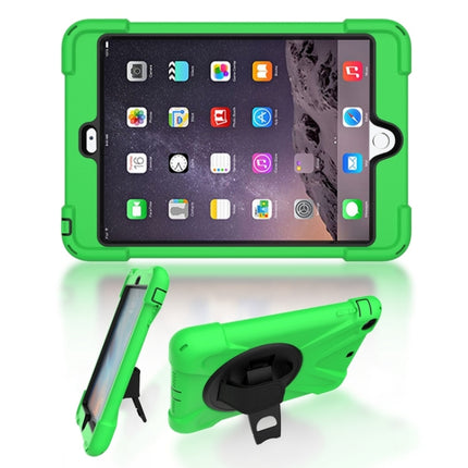 For iPad Mini 3 & 2 & 1 Shockproof Colorful Silicone + PC Protective Case with Holder & Hand Grip Strap(Green)-garmade.com