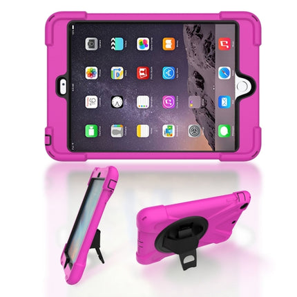 For iPad Mini 3 & 2 & 1 Shockproof Colorful Silicone + PC Protective Case with Holder & Hand Grip Strap(Rose Red)-garmade.com