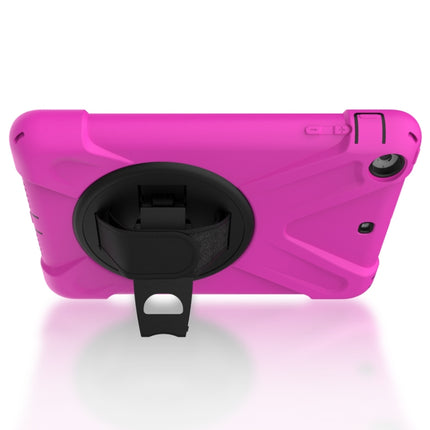 For iPad Mini 3 & 2 & 1 Shockproof Colorful Silicone + PC Protective Case with Holder & Hand Grip Strap(Rose Red)-garmade.com