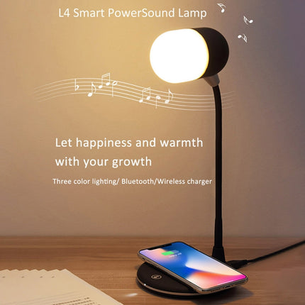 L4 Multifunctional Wireless Charging LED Desk Lamp with Bluetooth 5.0 Speaker(Black)-garmade.com