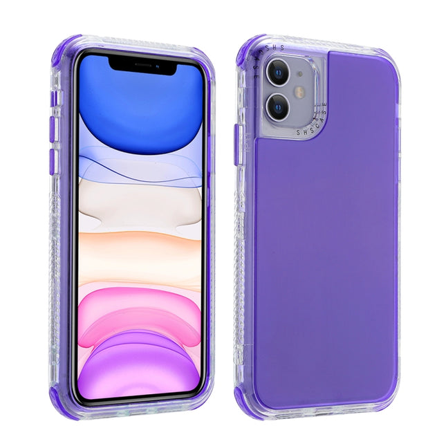 For iPhone 12 / 12 Pro 3 In 1 Dreamland PC + TPU Solid Color Transparent Border Protective Case(Purple)-garmade.com