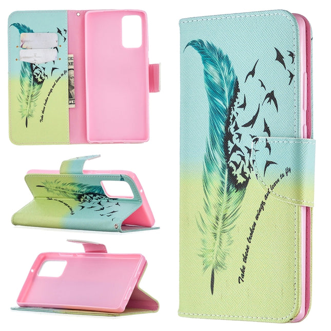 For Samsung Galaxy Note 20 Colored Drawing Pattern Horizontal Flip Leather Case with Holder & Card Slots & Wallet(Feather)-garmade.com