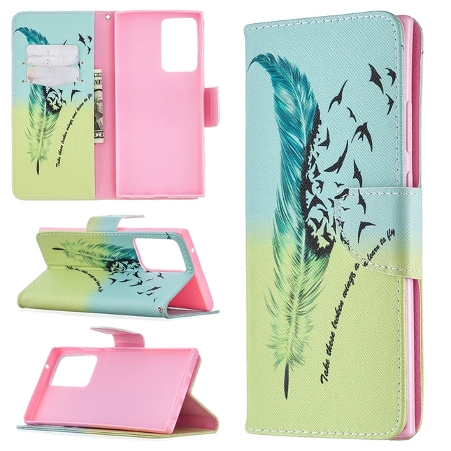 For Samsung Galaxy Note 20 Ultra Colored Drawing Pattern Horizontal Flip Leather Case with Holder & Card Slots & Wallet(Feather)-garmade.com